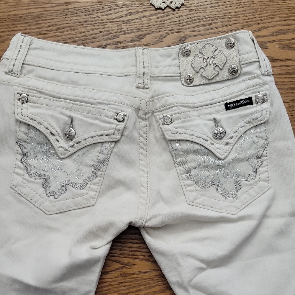 Miss Me White Straight Leg Jeans with Embellished Back Pockets